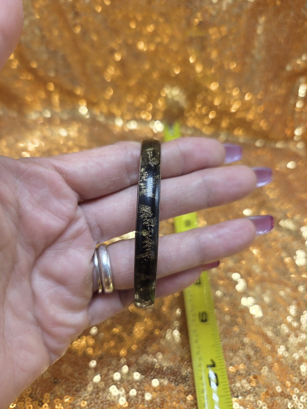 Gold Flecked Black Resin Bangle Bracelet - Unbranded